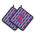 thumbnail image 1 of Letter L Football Harvard Crimson and Yale Blue Pair of Pot Holders, 1 of 2