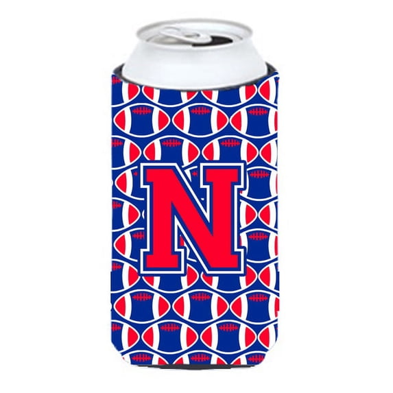 Carolines Treasures CJ1076-NTBC Letter N Football Crimson and Yale Blue Tall Boy Beverage Insulator Hugger Tall Boy