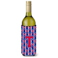 thumbnail image 1 of Carolines Treasures CJ1076-TLITERK Letter T Football Crimson and Yale Blue Wine Bottle Beverage Insulator Hugger  Wine, 1 of 1