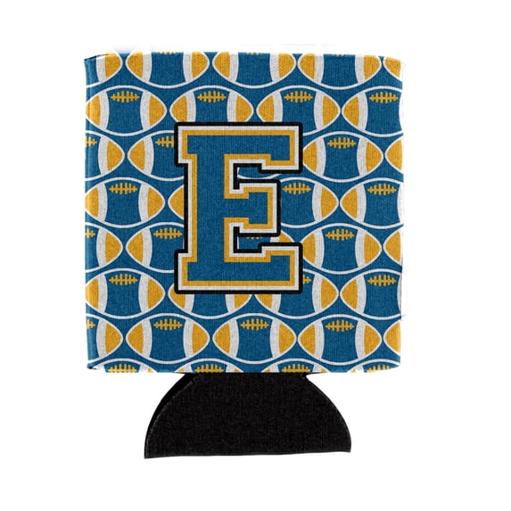Carolines Treasures CJ1077-ECC Letter E Football Blue and Gold Can or Bottle Hugger Can Hugger multicolor