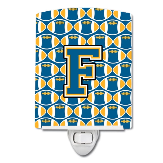 Carolines Treasures CJ1077-FCNL Letter F Football Blue and Gold Ceramic Night Light, 6x4x3", multicolor