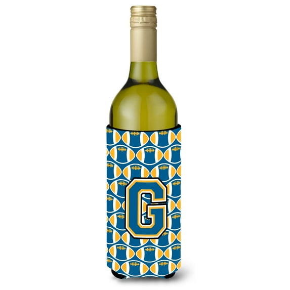 Carolines Treasures CJ1077-GLITERK Letter G Football Blue and Gold Wine Bottle Beverage Insulator Hugger Wine Bottle