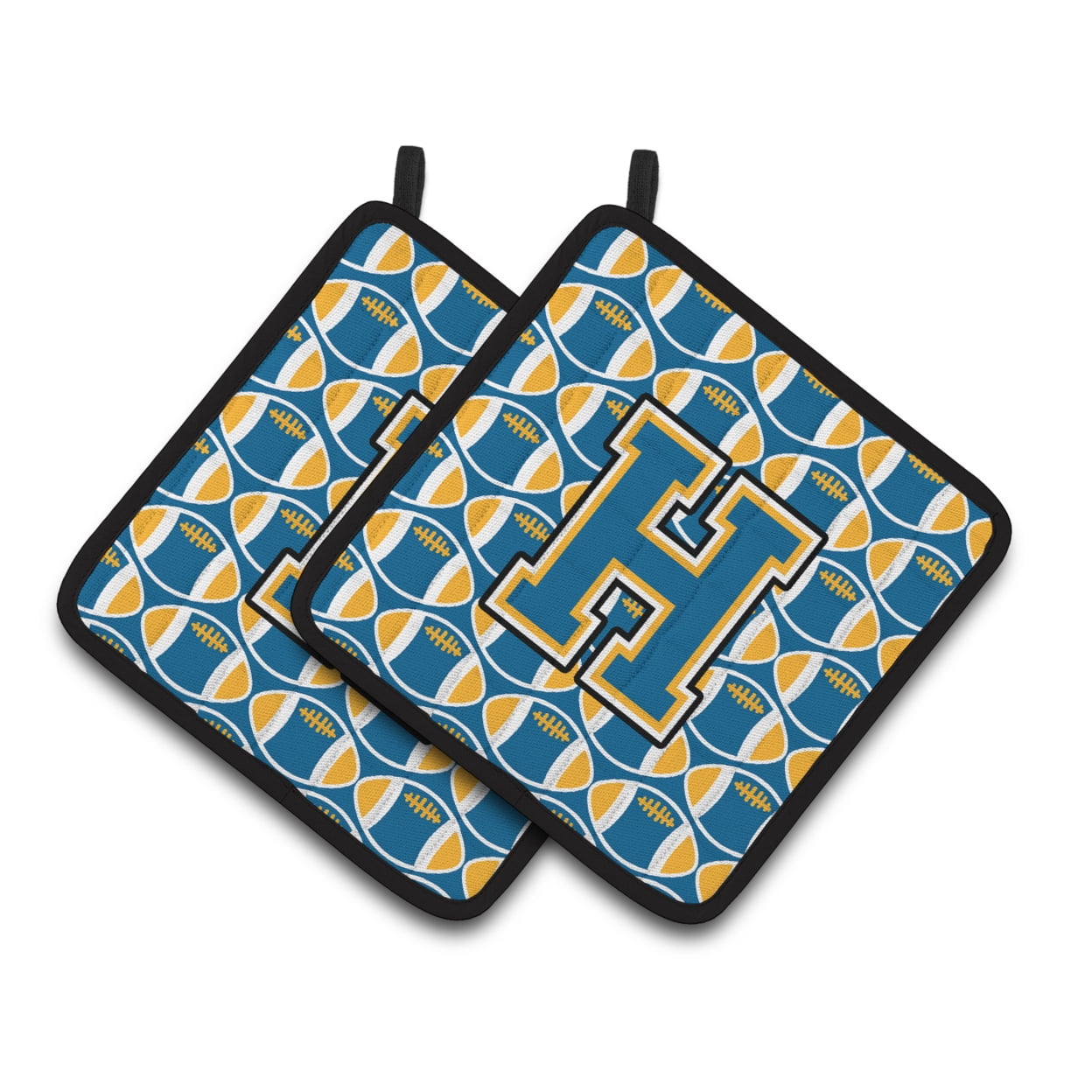 Carolines Treasures CJ1077-HPTHD Letter H Football Blue and Gold Pair of Pot Holders, 7.5HX7.5W, multicolor
