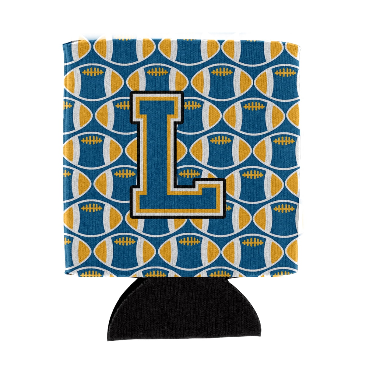 Carolines Treasures CJ1077-LCC Letter L Football Blue and Gold Can or Bottle Hugger  Can Hugger multicolor