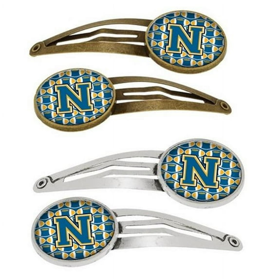 Carolines Treasures CJ1077-NHCS4 Letter N Football Blue & Gold Barrettes Hair Clips, 0.75 x 0.25 x 2.25 in. - Set of 4