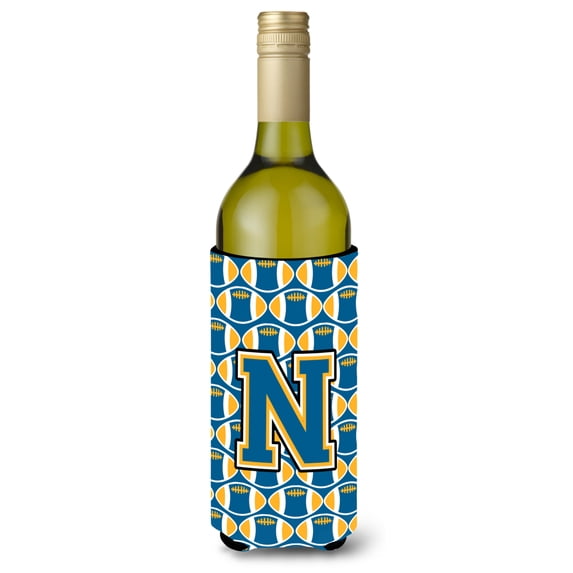 Carolines Treasures CJ1077-NLITERK Letter N Football Blue and Gold Wine Bottle Beverage Insulator Hugger Wine Bottle