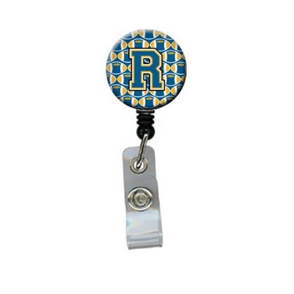 Carolines Treasures CJ1077-RBR Letter R Football Blue & Gold Retractable Badge Reel, 5 x 1 x 2 in.