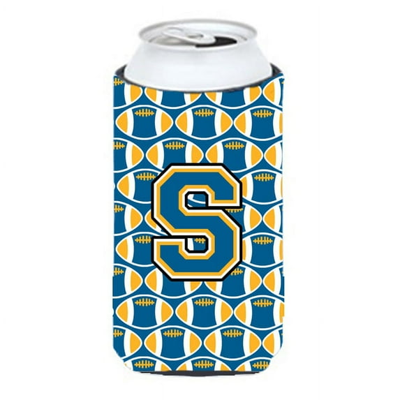 Carolines Treasures CJ1077-STBC Letter S Football Blue and Gold Tall Boy Beverage Insulator Hugger  Tall Boy multicolor