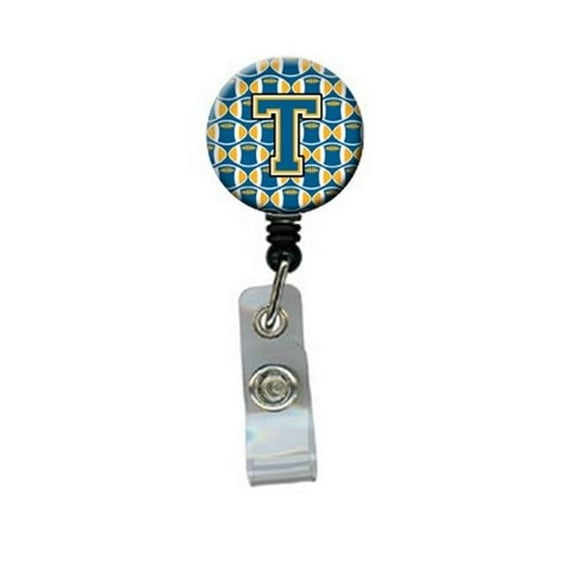 Carolines Treasures CJ1077-TBR Letter T Football Blue & Gold Retractable Badge Reel, 5 x 1 x 2 in.