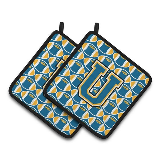 Carolines Treasures CJ1077-UPTHD Letter U Football Blue and Gold Pair of Pot Holders, 7.5HX7.5W, multicolor
