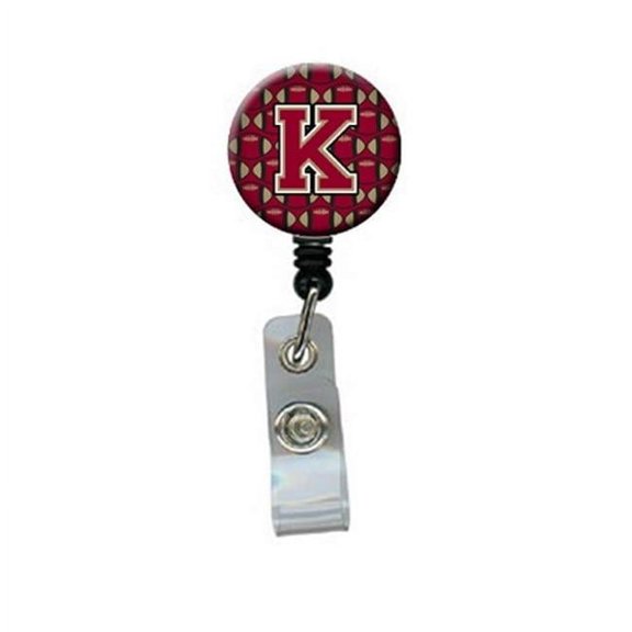 Carolines Treasures CJ1078-KBR Letter K Football Garnet & Gold Retractable Badge Reel