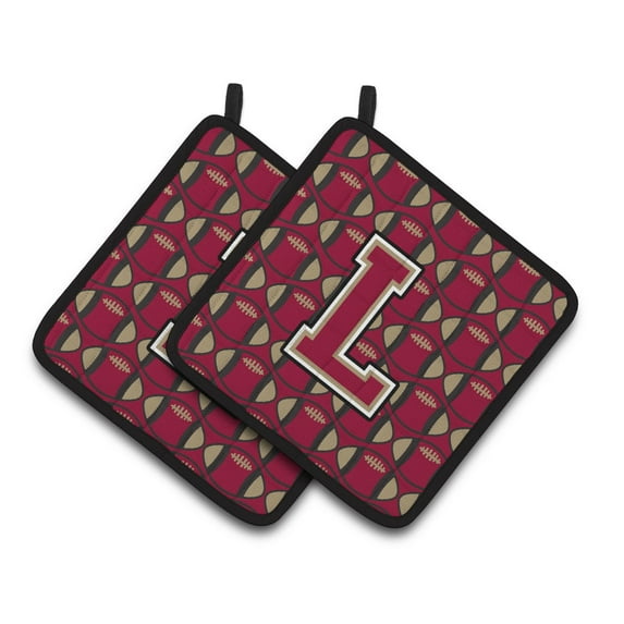 Carolines Treasures CJ1078-LPTHD Letter L Football Garnet and Gold Pair of Pot Holders, 7.5HX7.5W, multicolor