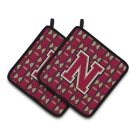 Carolines Treasures CJ1078-NPTHD Letter N Football Garnet and Gold Pair of Pot Holders, 7.5HX7.5W, multicolor