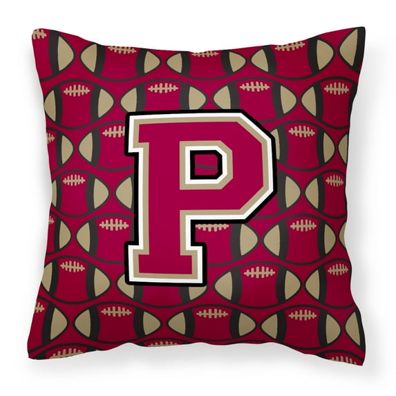 Carolines Treasures CJ1078-PPW1414 Letter P Football Garnet & Gold Fabric Decorative Pillow