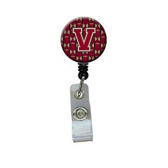 Carolines Treasures CJ1078-VBR Letter V Football Garnet & Gold Retractable Badge Reel