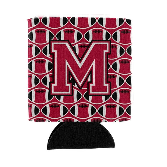 Carolines Treasures CJ1079-MCC Letter M Football Crimson and White Can or Bottle Hugger  Can Hugger multicolor