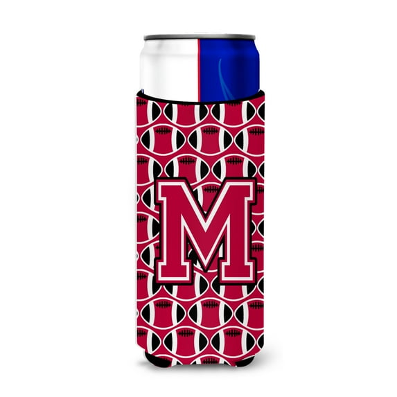 Carolines Treasures CJ1079-MMUK Letter M Football Crimson and White Ultra Beverage Insulators for slim cans Slim Can