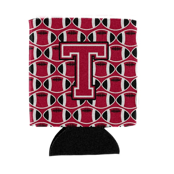 Carolines Treasures CJ1079-TCC Letter T Football Crimson and White Can or Bottle Hugger Can Hugger multicolor