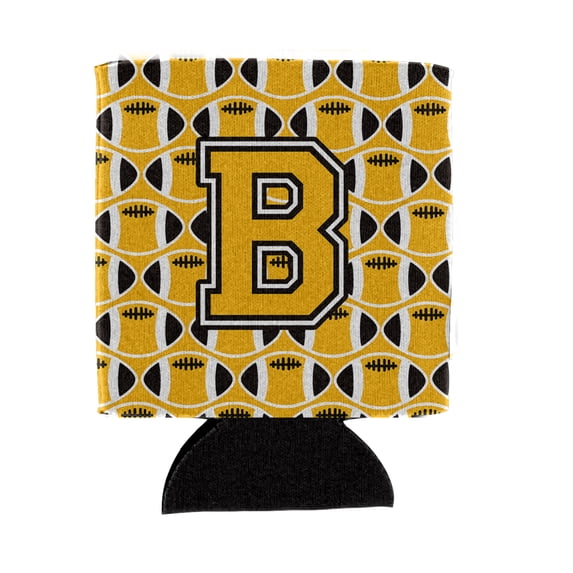 Carolines Treasures CJ1080-BCC Letter B Football Black Old Gold and White Can or Bottle Hugger  Can Hugger multicolor