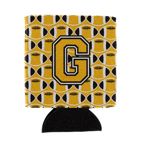 Carolines Treasures CJ1080-GCC Letter G Football Black Old Gold and White Can or Bottle Hugger Can Hugger multicolor