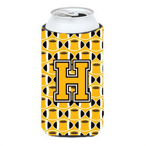 Carolines Treasures CJ1080-HTBC Letter H Football Black Old Gold and White Tall Boy Beverage Insulator Hugger Tall Boy