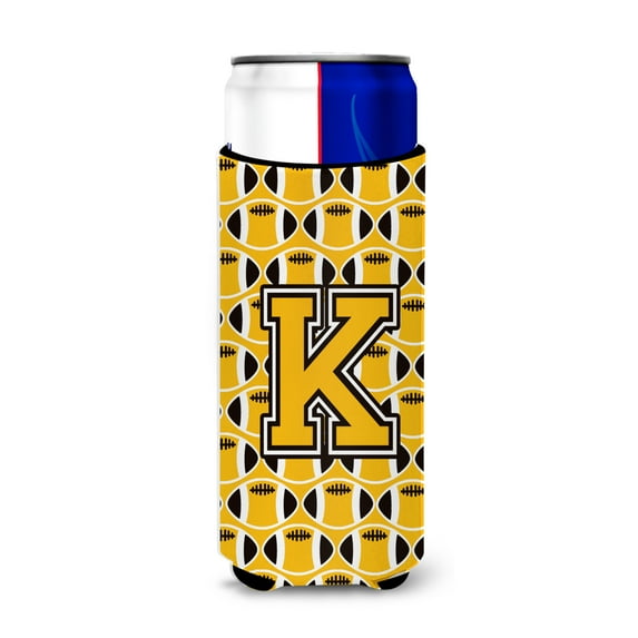 Carolines Treasures CJ1080-KMUK Letter K Football Black Old Gold and White Ultra Beverage Insulators for slim cans Slim