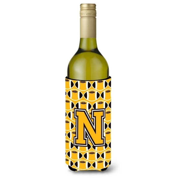 Carolines Treasures CJ1080-NLITERK Letter N Football Black Old Gold and White Wine Bottle Beverage Insulator Hugger