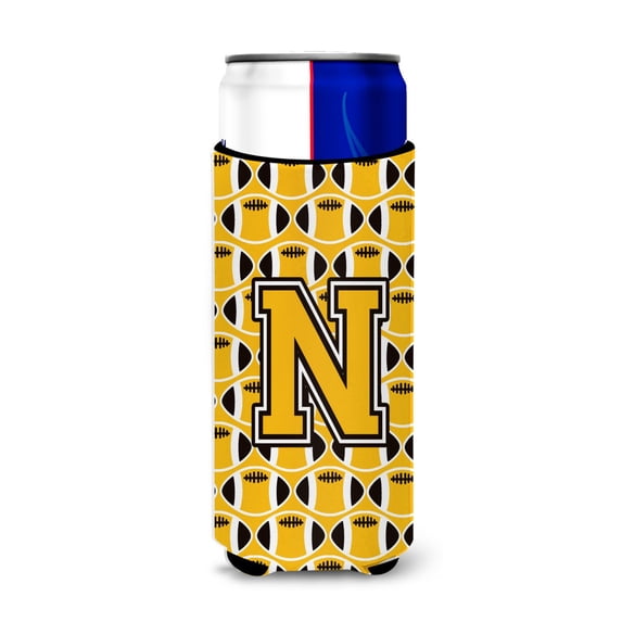 Carolines Treasures CJ1080-NMUK Letter N Football Black Old Gold and White Ultra Beverage Insulators for slim cans Slim