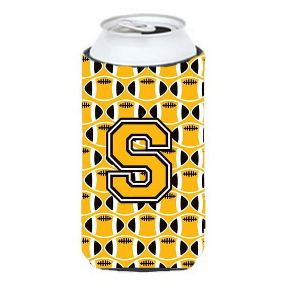 Carolines Treasures CJ1080-STBC Letter S Football Black Old Gold and White Tall Boy Beverage Insulator Hugger Tall Boy