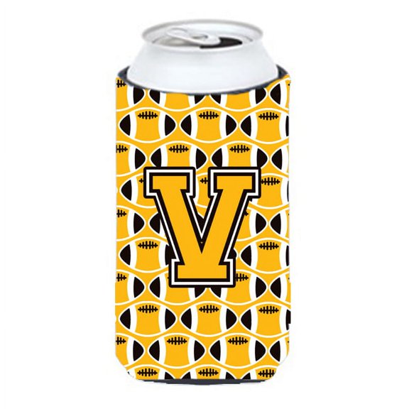 Carolines Treasures CJ1080-VTBC Letter V Football Black Old Gold and White Tall Boy Beverage Insulator Hugger Tall Boy