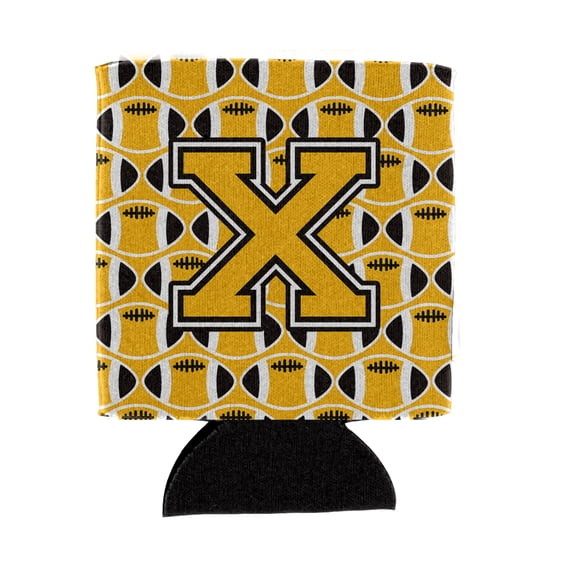 Carolines Treasures CJ1080-XCC Letter X Football Black Old Gold and White Can or Bottle Hugger Can Hugger multicolor