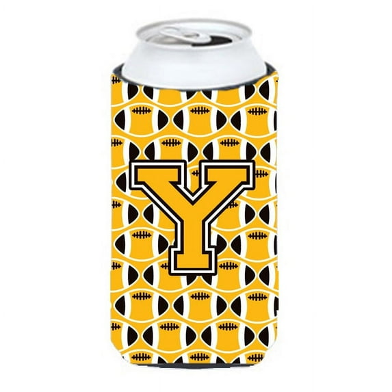 Carolines Treasures CJ1080-YTBC Letter Y Football Black Old Gold and White Tall Boy Beverage Insulator Hugger Tall Boy