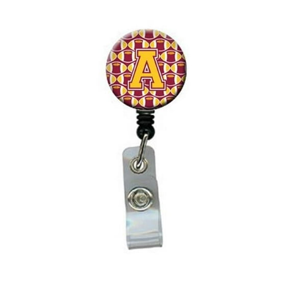 Carolines Treasures CJ1081-ABR Letter A Football Maroon & Gold Retractable Badge Reel