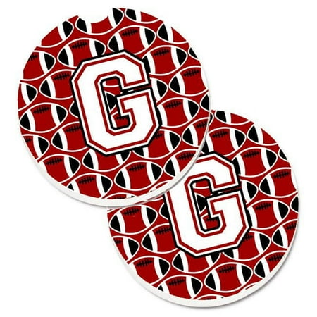 Carolines Treasures CJ1082-GCARC Letter G Football Cardinal & White Set of 2 Cup Holder Car Coaster