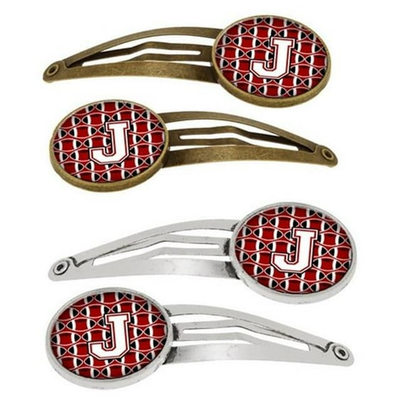 Carolines Treasures CJ1082-JHCS4 Letter J Football Cardinal & White Barrettes Hair Clips, Set of 4