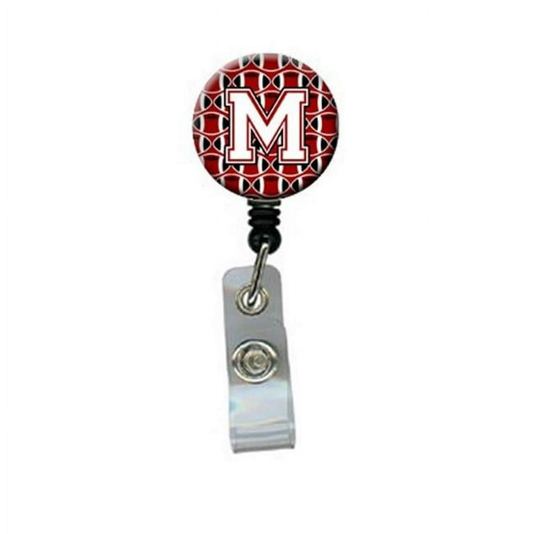 Letter M Football Cardinal and White Retractable Badge Reel CJ1082-MBR