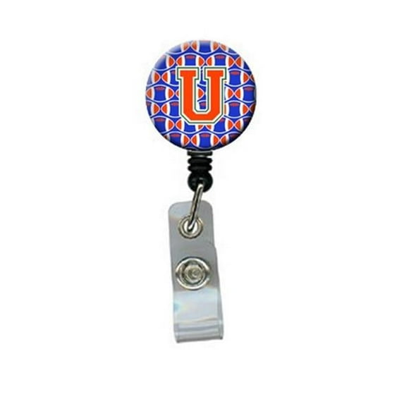 Carolines Treasures CJ1083-UBR Letter U Football Green, Blue & Orange Retractable Badge Reel
