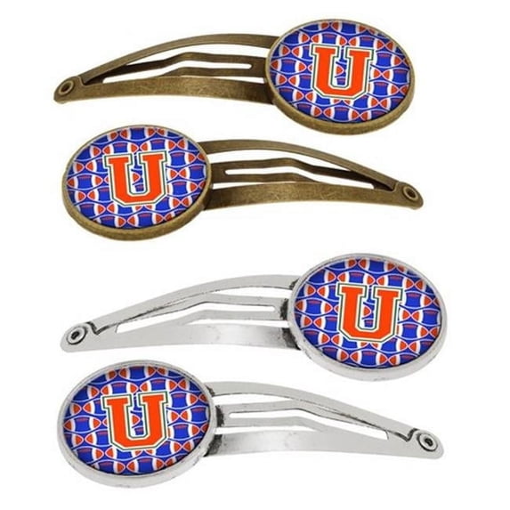 Carolines Treasures CJ1083-UHCS4 Letter U Football Green, Blue & Orange Barrettes Hair Clips - Set of 4