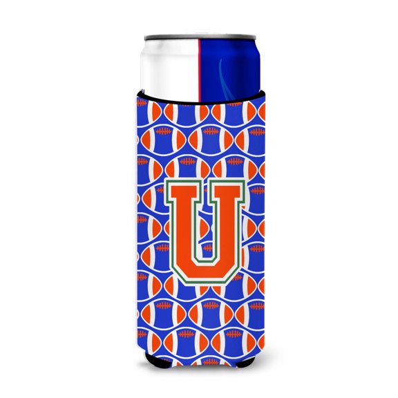 Carolines Treasures CJ1083-UMUK Letter U Football Green Blue and Orange Ultra Beverage Insulators for slim cans Slim
