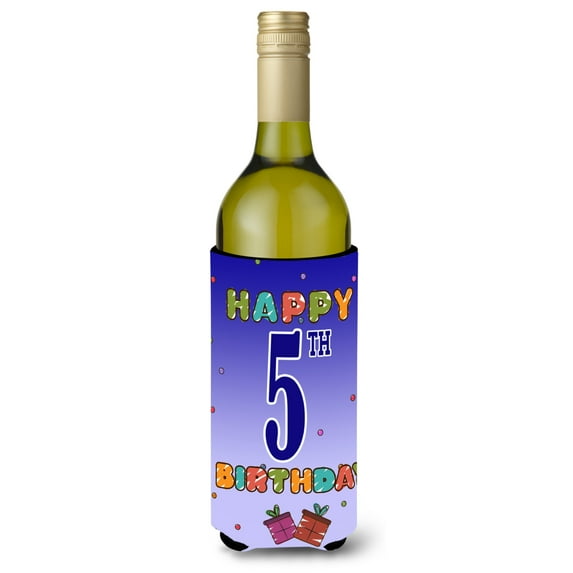 Carolines Treasures CJ1096LITERK Happy 5th Birthday Wine Bottle Beverage Insulator Hugger Wine Bottle multicolor