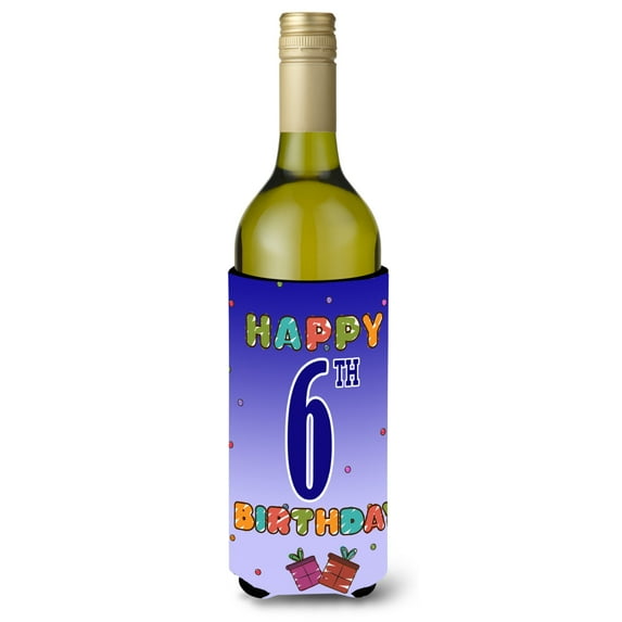 Carolines Treasures CJ1097LITERK Happy 6th Birthday Wine Bottle Beverage Insulator Hugger Wine Bottle multicolor