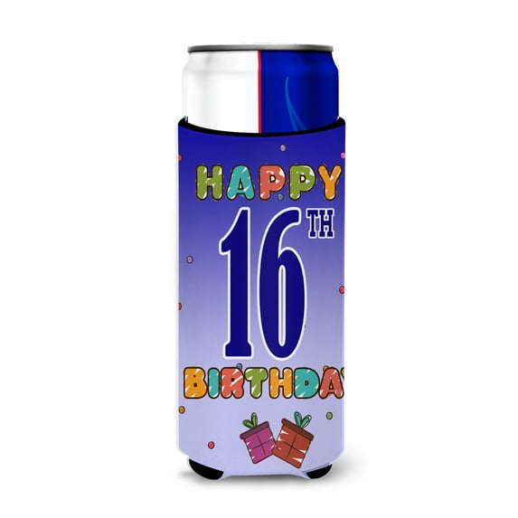 Carolines Treasures CJ1107MUK Happy 16th Birthday Ultra Beverage Insulators for slim cans Slim Can multicolor