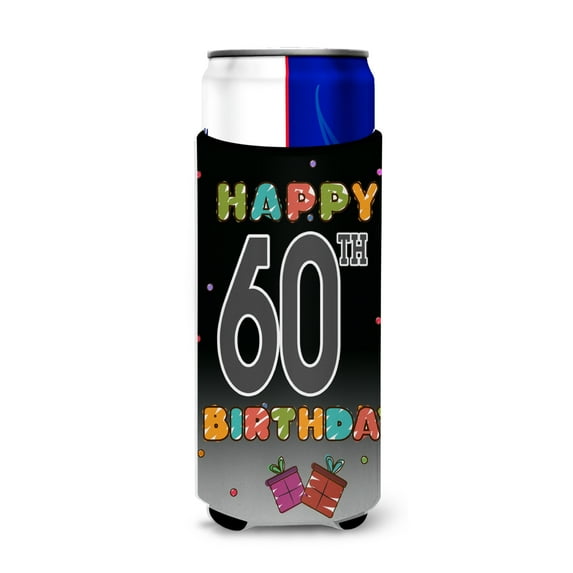 Carolines Treasures CJ1125MUK Happy 60th Birthday Ultra Beverage Insulators for slim cans Slim Can multicolor