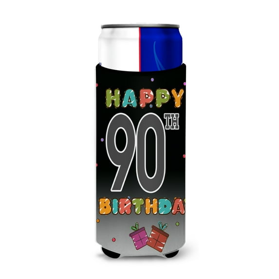 Carolines Treasures CJ1128MUK Happy 90th Birthday Ultra Beverage Insulators for slim cans  Slim Can multicolor