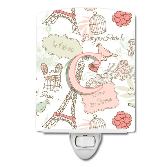 Carolines Treasures CJ2002-CCNL Letter C Love in Paris Pink Ceramic Night Light, 6x4x3", multicolor