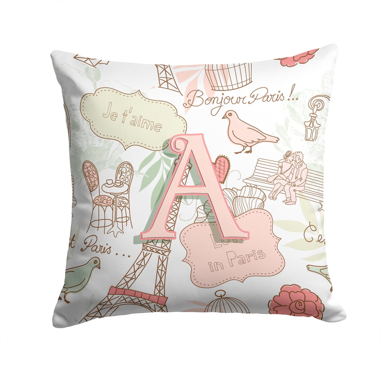 Carolines Treasures CJ2002-PW-Parent Letter Love in Paris Pink Canvas Fabric Decorative Pillow CJ2002  multicolor