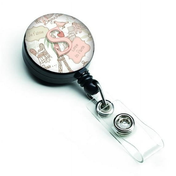 Carolines Treasures CJ2002-SBR Letter S Love in Paris Pink Retractable Badge Reel