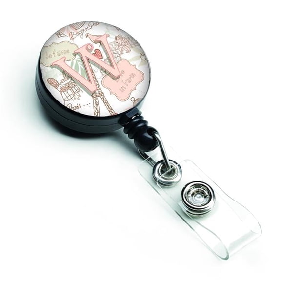 Carolines Treasures CJ2002-WBR Letter W Love in Paris Pink Retractable Badge Reel