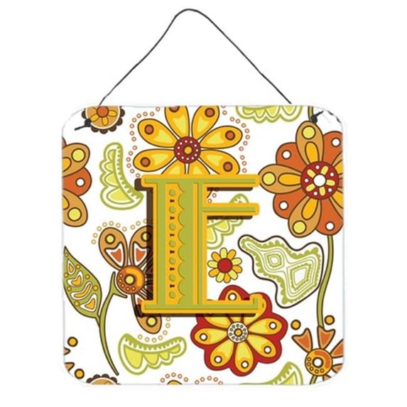 Carolines Treasures CJ2003-EDS66 Letter E Floral Mustard And Green Wall and Door Hanging Prints