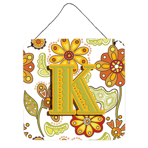 Carolines Treasures CJ2003-KDS66 Letter K Floral Mustard And Green Wall and Door Hanging Prints
